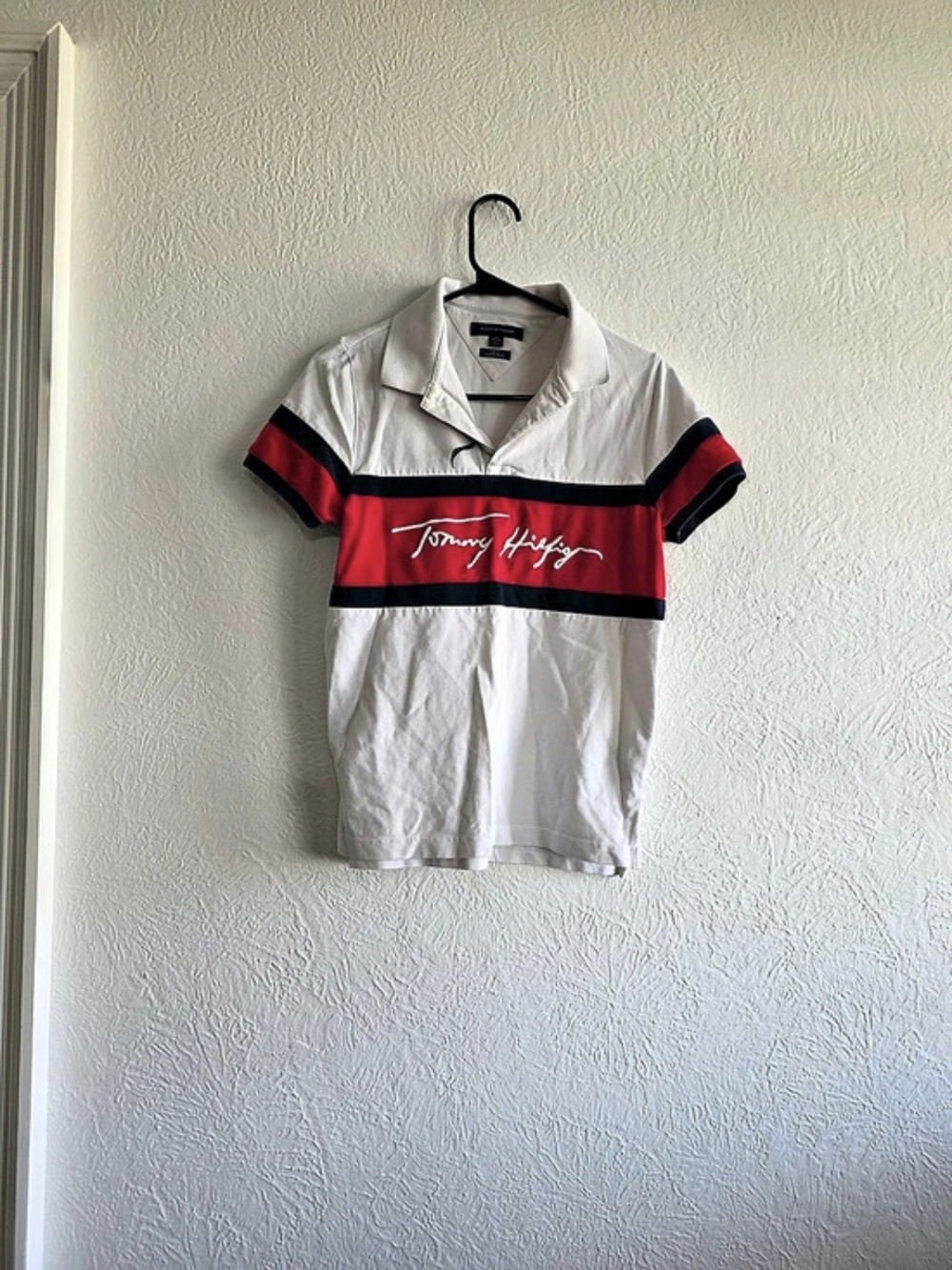 Preppy Tommy Hilfiger Color Block Polo in White & Red Size XS